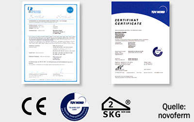 Sektionaltore Marke novoferm – Qualitäts-Zertifikate